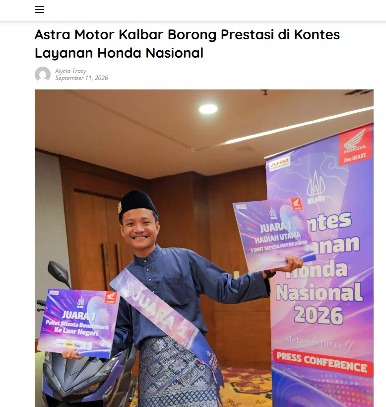 Astra Motor Kalbar Borong Prestasi di Kontes Layanan Honda Nasional