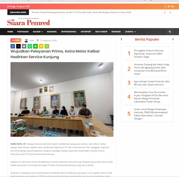 Wujudkan Pelayanan Prima, Astra Motor Kalbar Hadirkan Service Kunjung