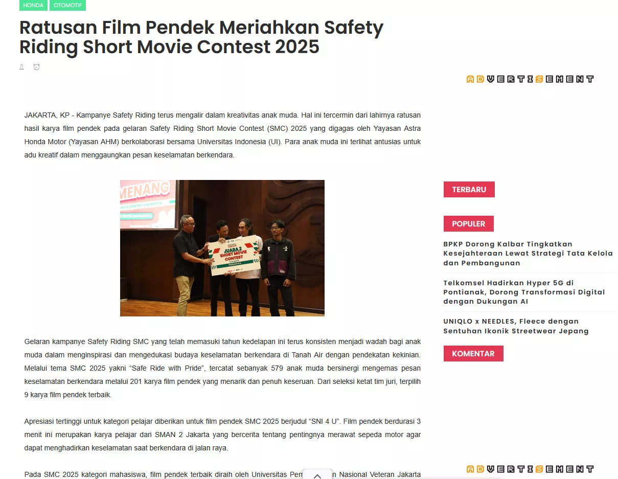 Ratusan Film Pendek Meriahkan Safety Riding Short Movie Contest 2025