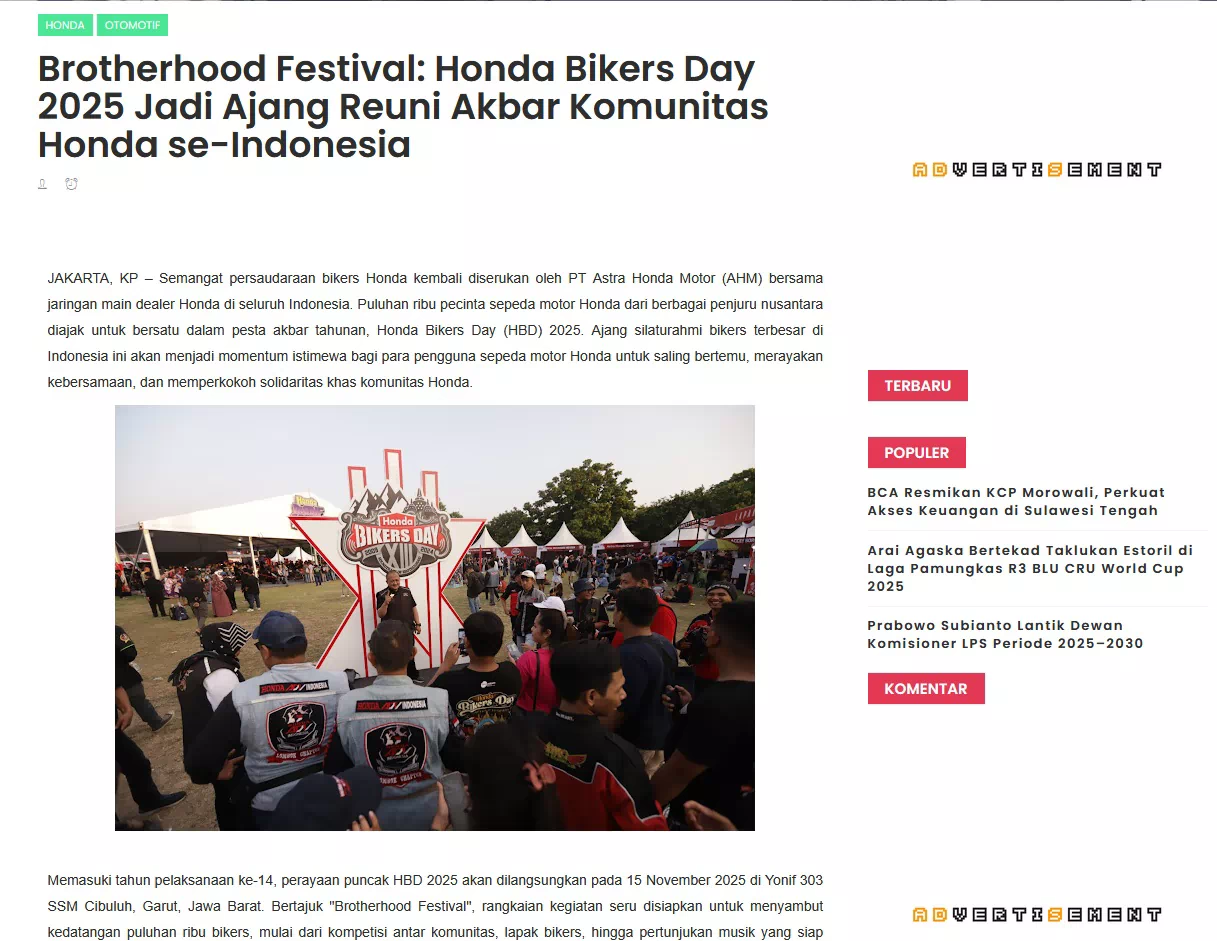 Brotherhood Festival: Honda Bikers Day 2025 Jadi Ajang Reuni Akbar Komunitas Honda se-Indonesia