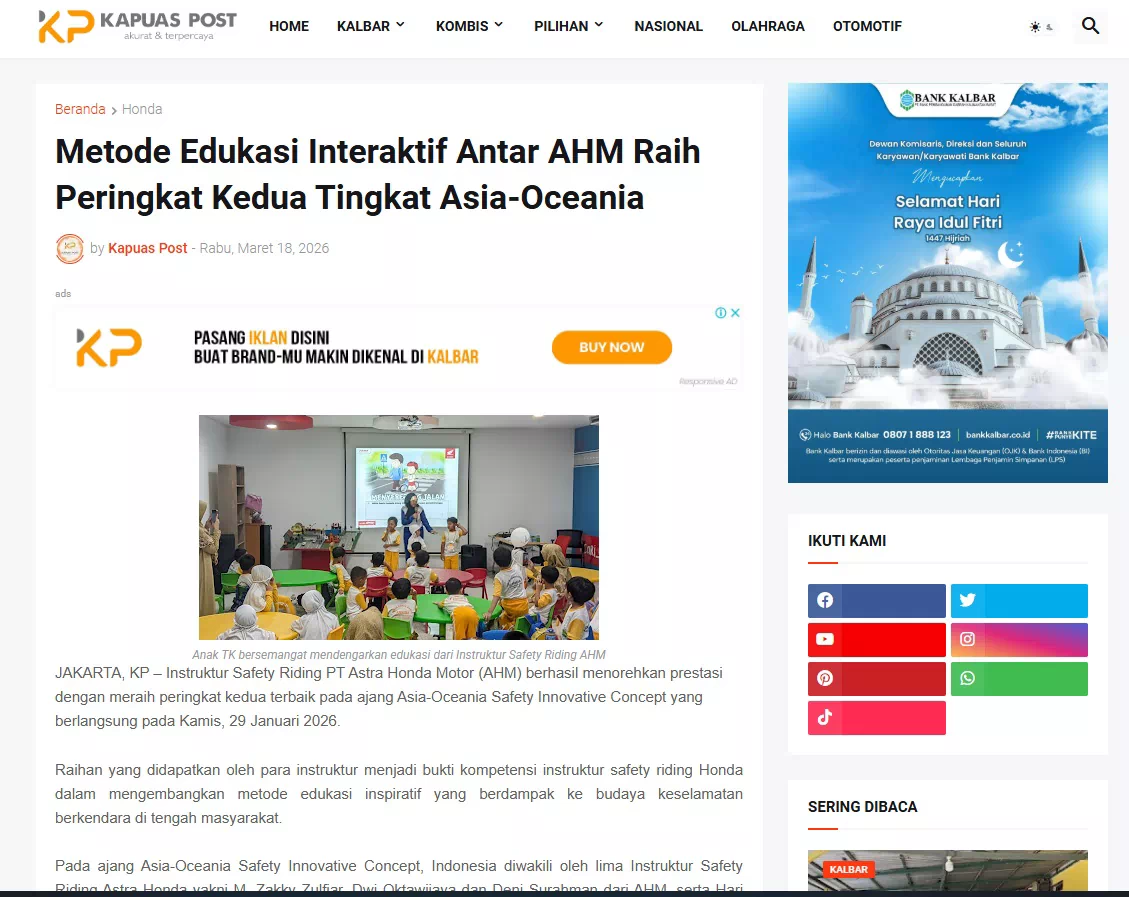 Metode Edukasi Interaktif Antar AHM Raih Peringkat Kedua Tingkat Asia-Oceania