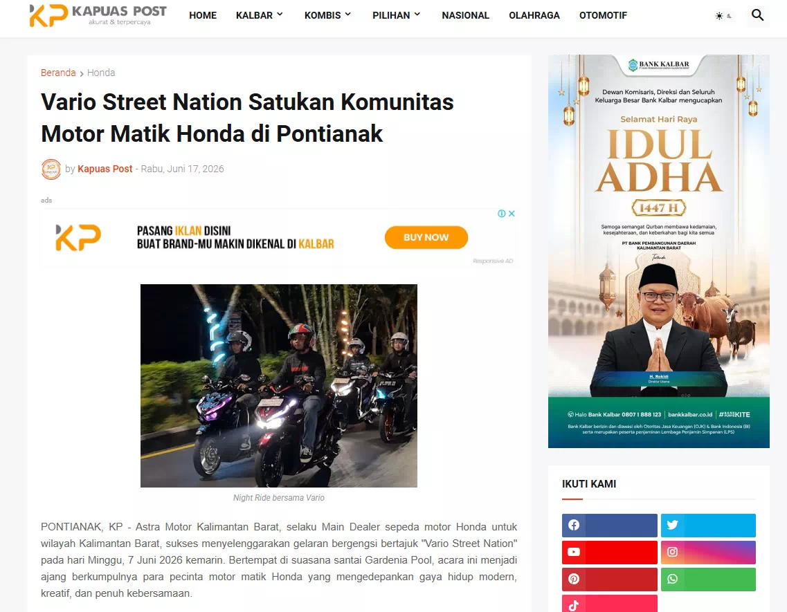 Vario Street Nation Satukan Komunitas Motor Matik Honda di Pontianak