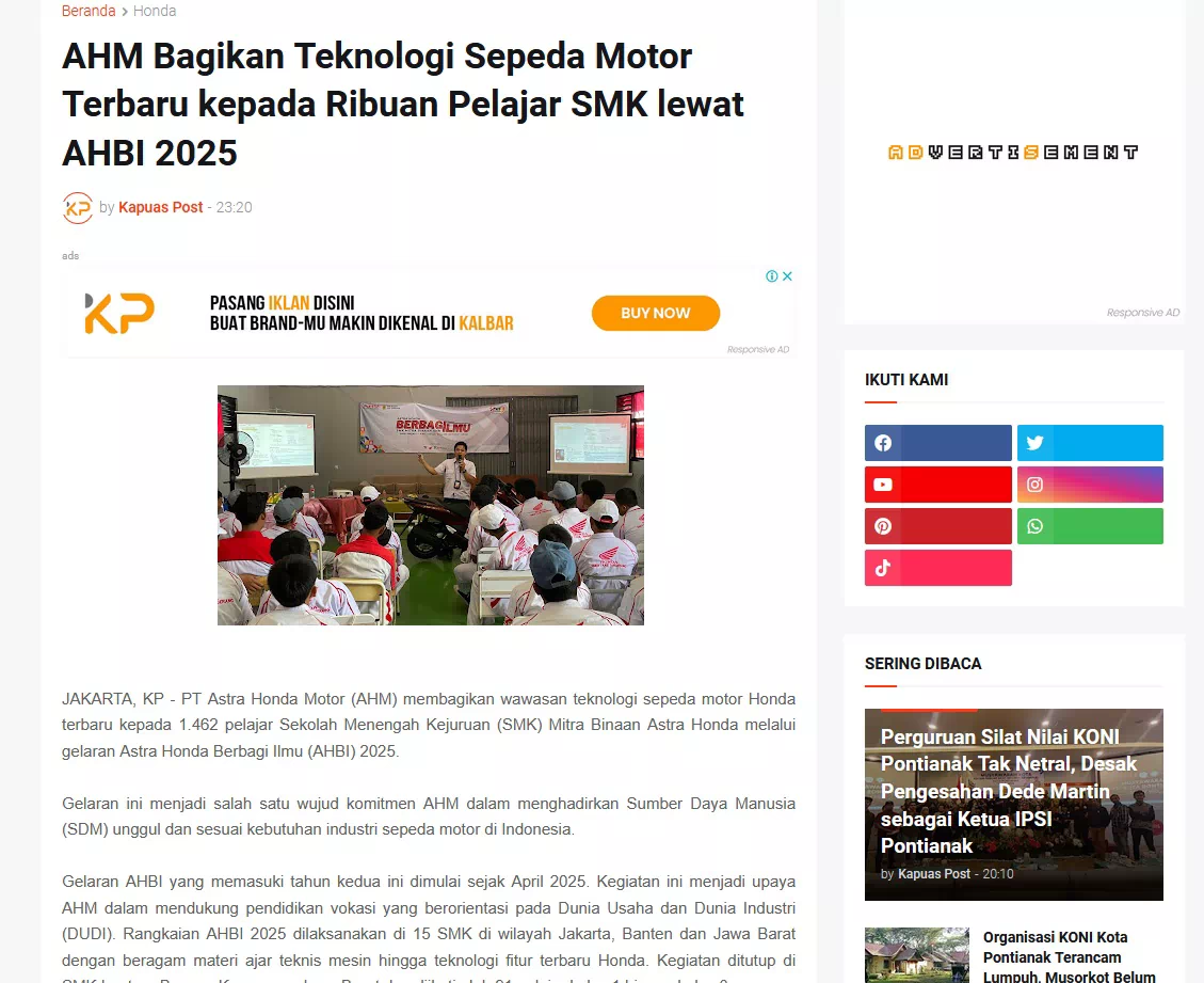 AHM Bagikan Teknologi Sepeda Motor Terbaru kepada Ribuan Pelajar SMK lewat AHBI 2025