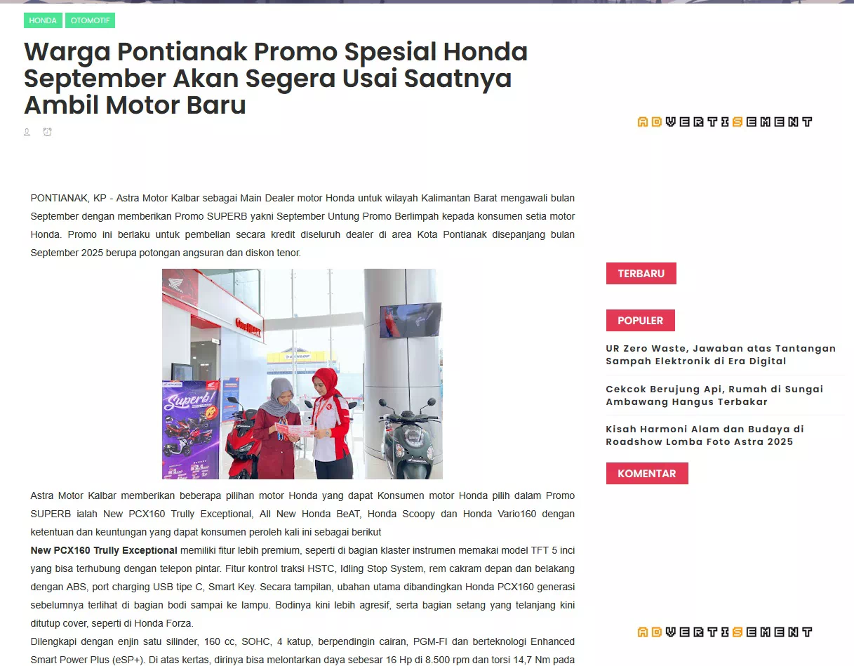 Warga Pontianak Promo Spesial Honda September Akan Segera Usai Saatnya Ambil Motor Baru