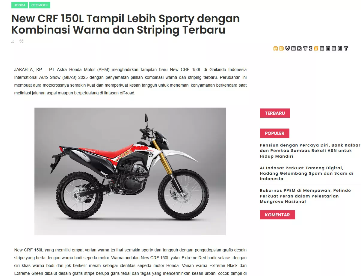 New CRF 150L Tampil Lebih Sporty dengan Kombinasi Warna dan Striping Terbaru