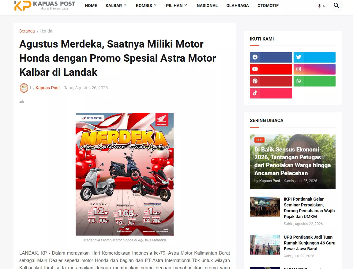 Agustus Merdeka, Saatnya Miliki Motor Honda dengan Promo Spesial Astra Motor Kalbar di Landak