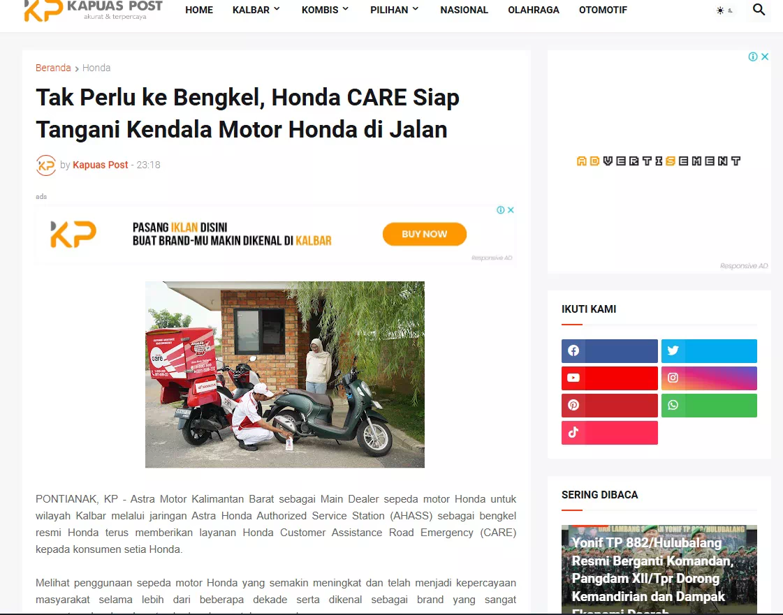 Tak Perlu ke Bengkel, Honda CARE Siap Tangani Kendala Motor Honda di Jalan