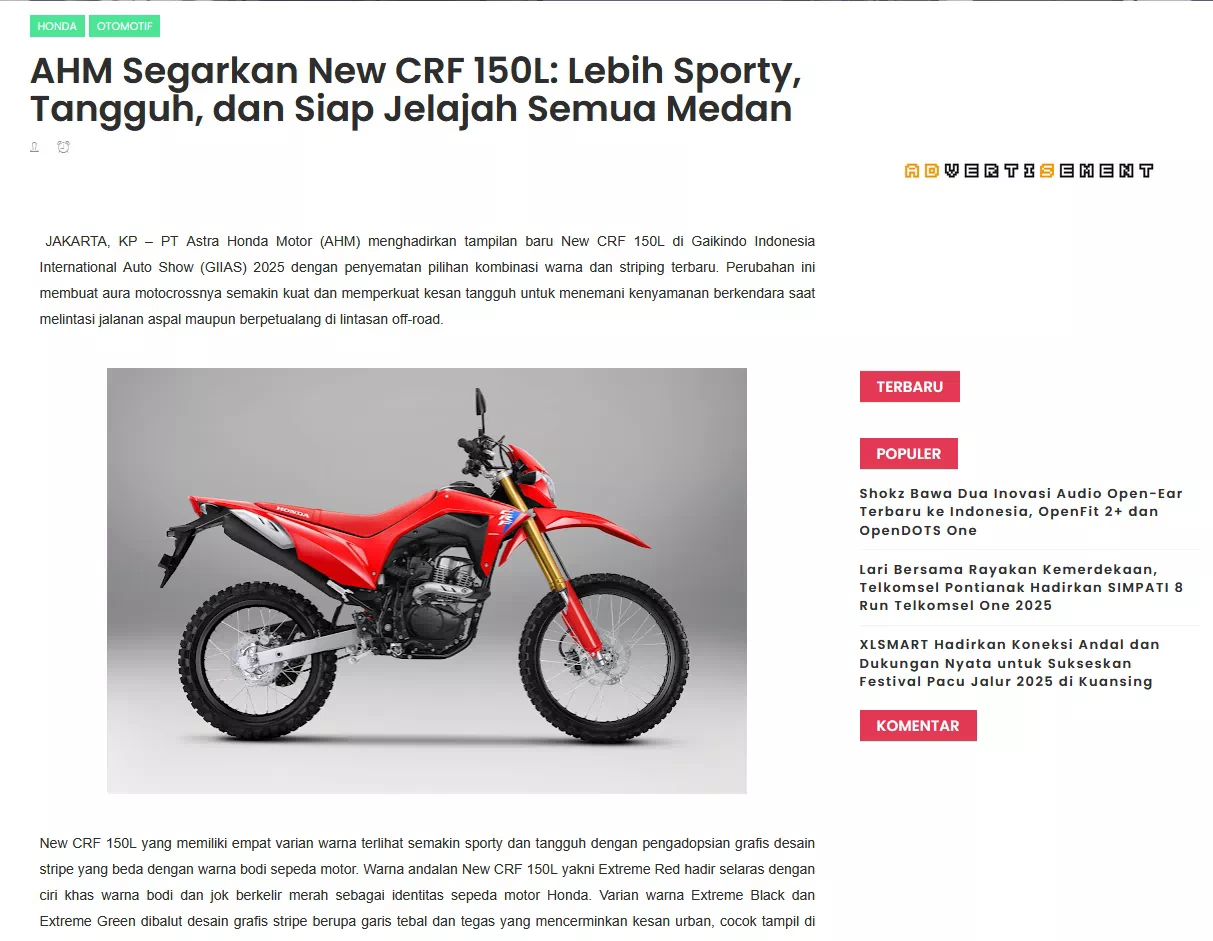 AHM Segarkan New CRF 150L: Lebih Sporty, Tangguh, dan Siap Jelajah Semua Medan