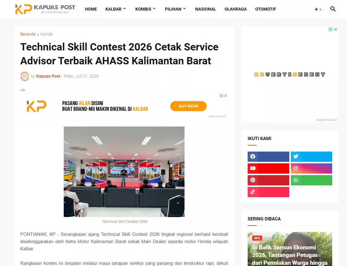 Technical Skill Contest 2026 Cetak Service Advisor Terbaik AHASS Kalimantan Barat