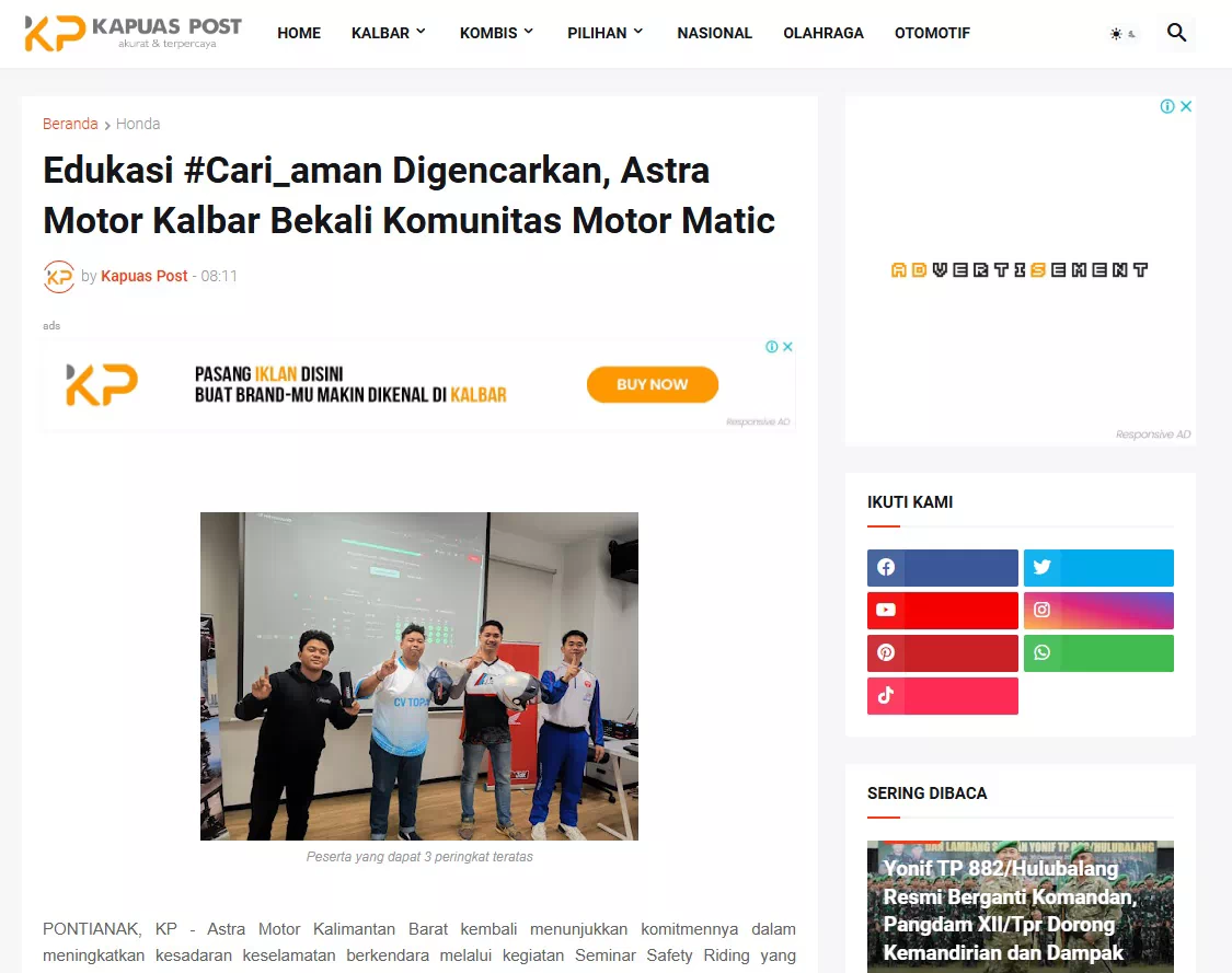 Edukasi #Cari_aman Digencarkan, Astra Motor Kalbar Bekali Komunitas Motor Matic
