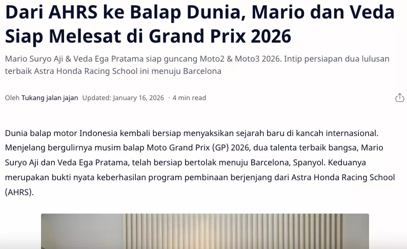 Dari AHRS ke Balap Dunia, Mario dan Veda Siap Melesat di Grand Prix 2026