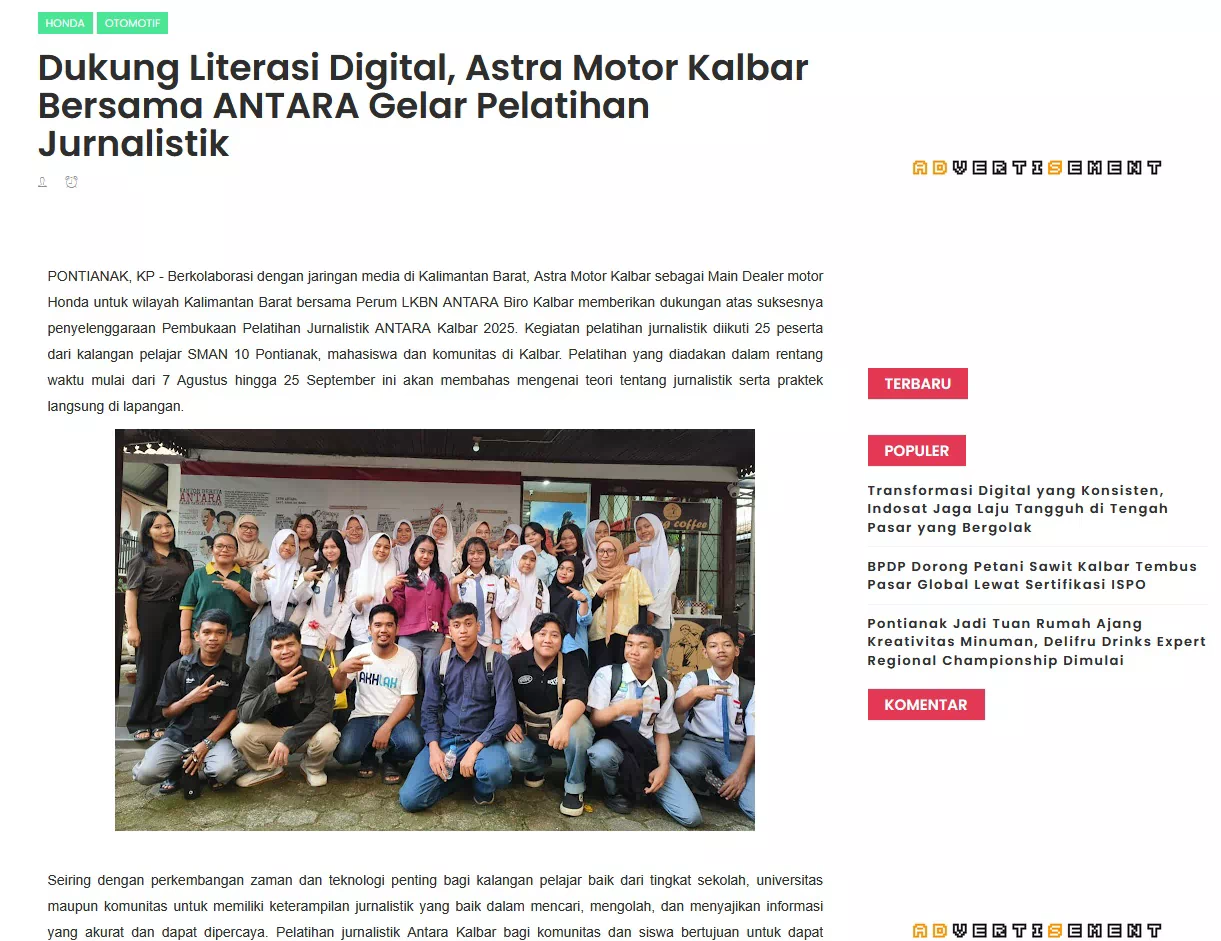 Dukung Literasi Digital, Astra Motor Kalbar Bersama ANTARA Gelar Pelatihan Jurnalistik