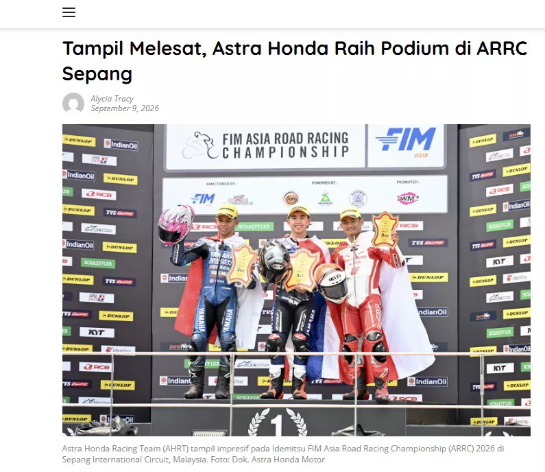 Tampil Melesat, Astra Honda Raih Podium di ARRC Sepang