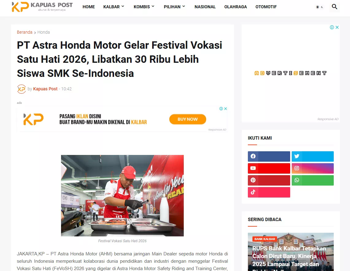 PT Astra Honda Motor Gelar Festival Vokasi Satu Hati 2026, Libatkan 30 Ribu Lebih Siswa SMK Se-Indonesia