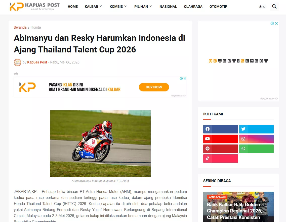Abimanyu dan Resky Harumkan Indonesia di Ajang Thailand Talent Cup 2026