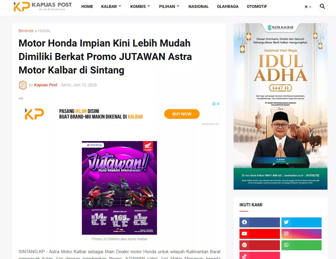 Motor Honda Impian Kini Lebih Mudah Dimiliki Berkat Promo JUTAWAN Astra Motor Kalbar di Sintang