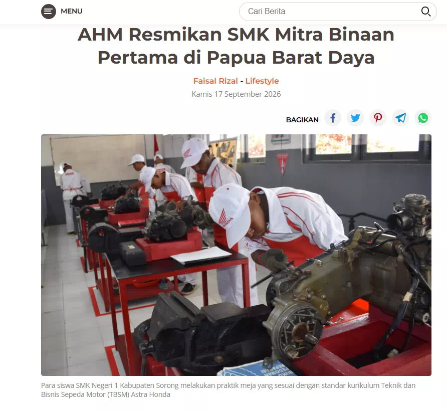 AHM Resmikan SMK Mitra Binaan Pertama di Papua Barat Daya