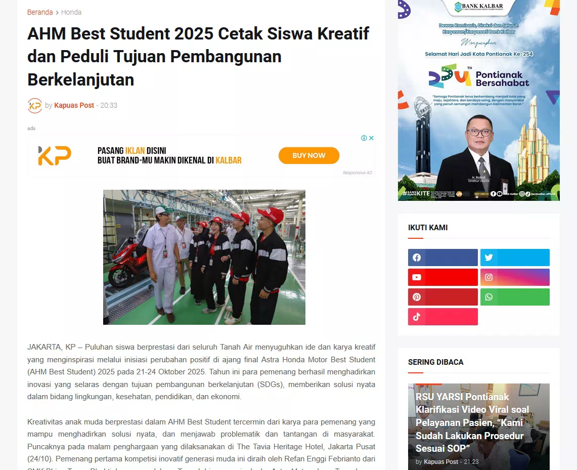 AHM Best Student 2025 Cetak Siswa Kreatif dan Peduli Tujuan Pembangunan Berkelanjutan