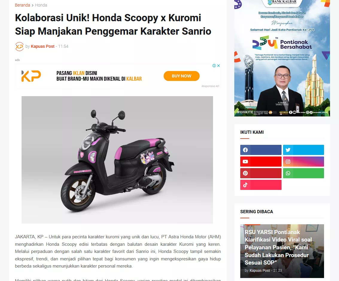 Kolaborasi Unik! Honda Scoopy x Kuromi Siap Manjakan Penggemar Karakter Sanrio