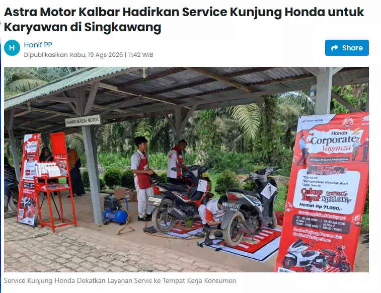 Astra Motor Kalbar Hadirkan Service Kunjung Honda untuk Karyawan di Singkawang