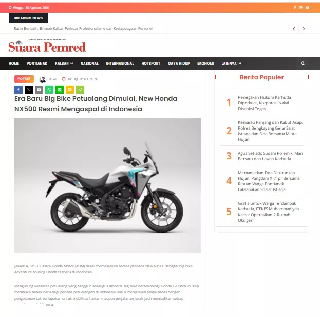 Era Baru Big Bike Petualang Dimulai, New Honda NX500 Resmi Mengaspal di Indonesia