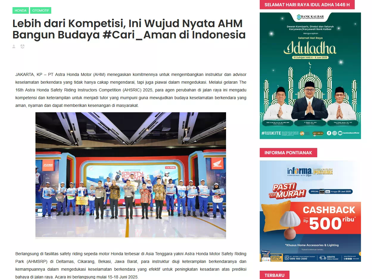 Lebih dari Kompetisi, Ini Wujud Nyata AHM Bangun Budaya #Cari_Aman di Indonesia