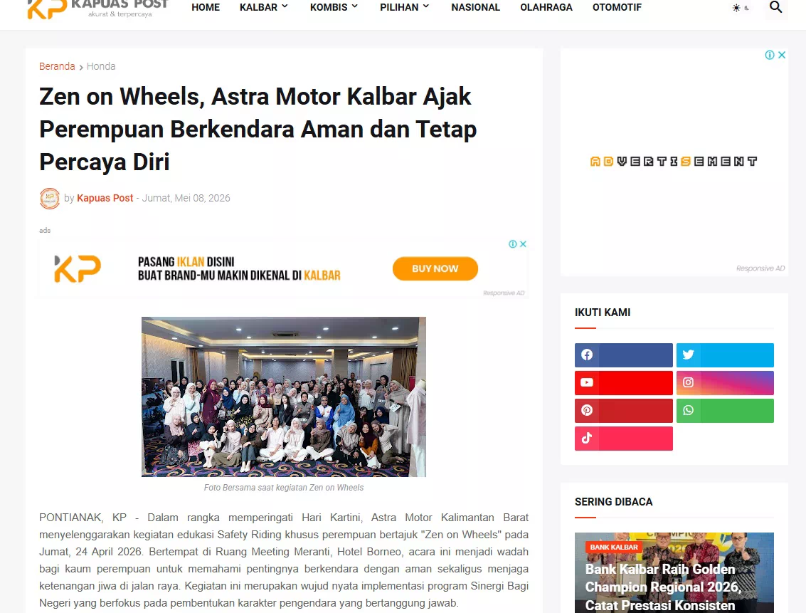 Zen on Wheels, Astra Motor Kalbar Ajak Perempuan Berkendara Aman dan Tetap Percaya Diri