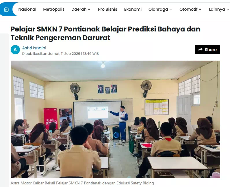 Pelajar SMKN 7 Pontianak Belajar Prediksi Bahaya dan Teknik Pengereman Darurat