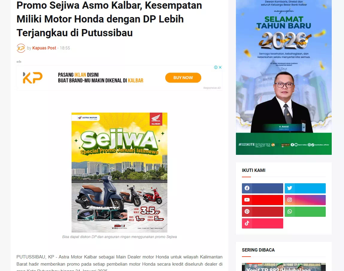 Promo Sejiwa Asmo Kalbar, Kesempatan Miliki Motor Honda dengan DP Lebih Terjangkau di Putussibau
