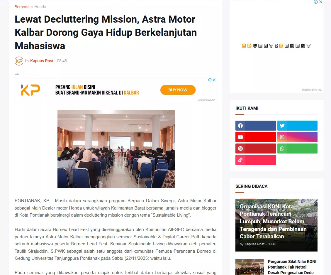 Lewat Decluttering Mission, Astra Motor Kalbar Dorong Gaya Hidup Berkelanjutan Mahasiswa