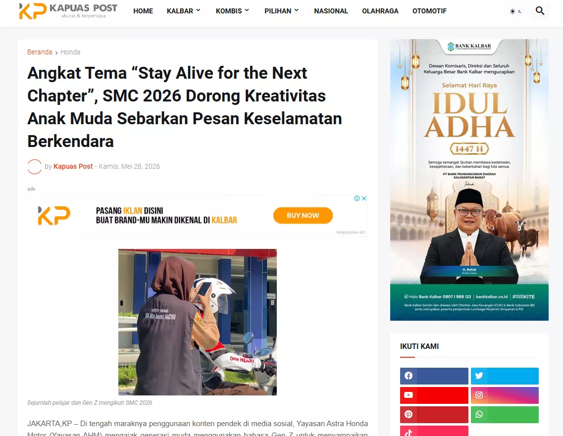Angkat Tema “Stay Alive for the Next Chapter”, SMC 2026 Dorong Kreativitas Anak Muda Sebarkan Pesan Keselamatan Berkendara