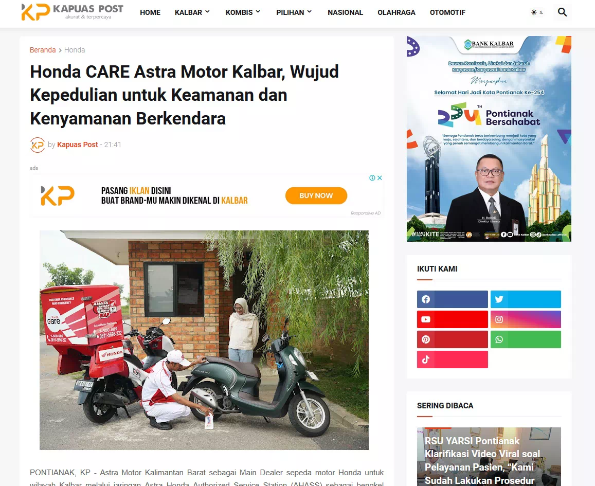 Honda CARE Astra Motor Kalbar, Wujud Kepedulian untuk Keamanan dan Kenyamanan Berkendara