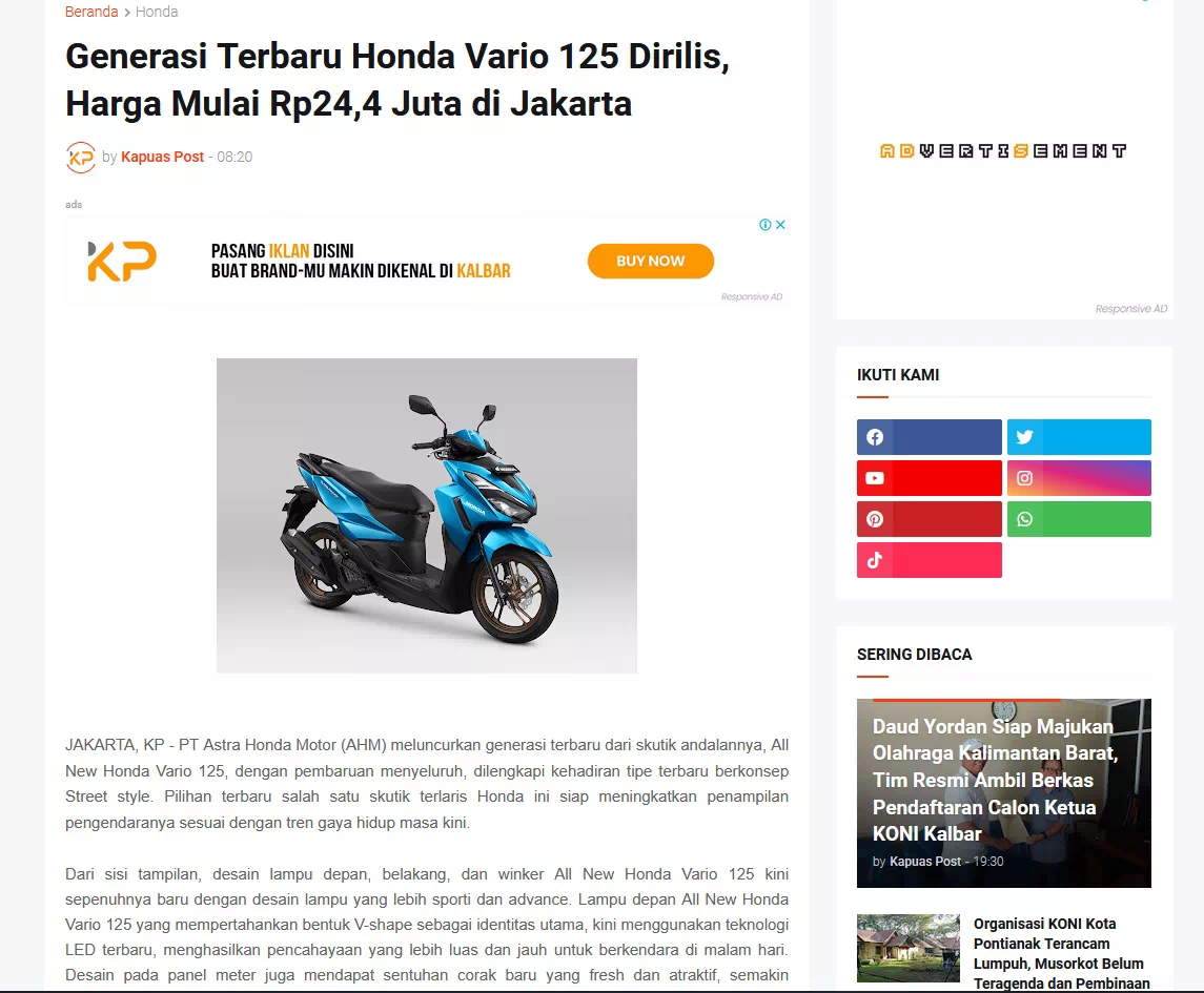 Generasi Terbaru Honda Vario 125 Dirilis, Harga Mulai Rp24,4 Juta di Jakarta