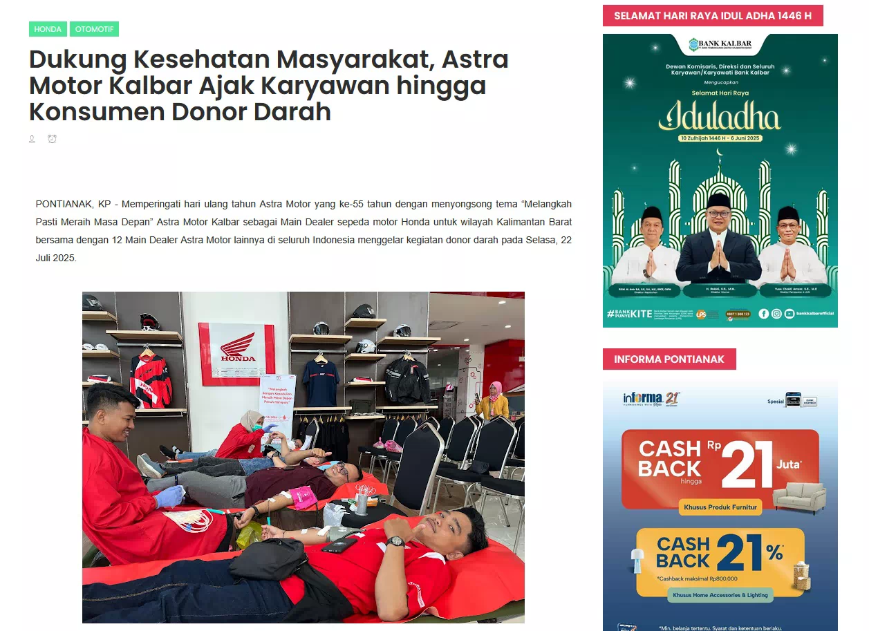 Dukung Kesehatan Masyarakat, Astra Motor Kalbar Ajak Karyawan hingga Konsumen Donor Darah