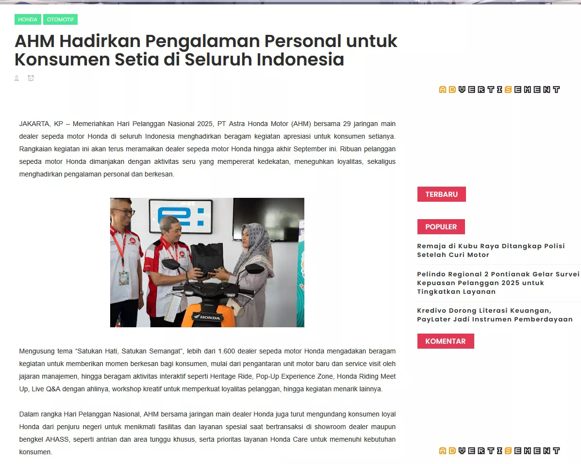 AHM Hadirkan Pengalaman Personal untuk Konsumen Setia di Seluruh Indonesia