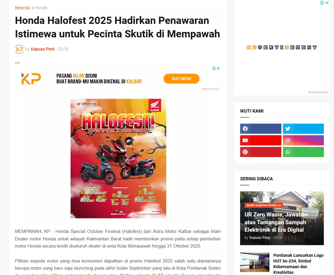 Honda Halofest 2025 Hadirkan Penawaran Istimewa untuk Pecinta Skutik di Mempawah