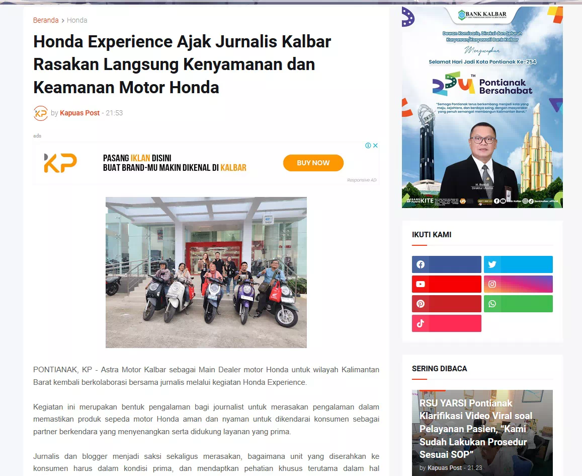 Honda Experience Ajak Jurnalis Kalbar Rasakan Langsung Kenyamanan dan Keamanan Motor Honda