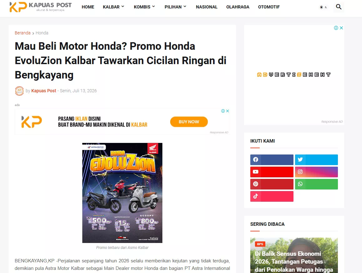 Mau Beli Motor Honda? Promo Honda EvoluZion Kalbar Tawarkan Cicilan Ringan di Bengkayang