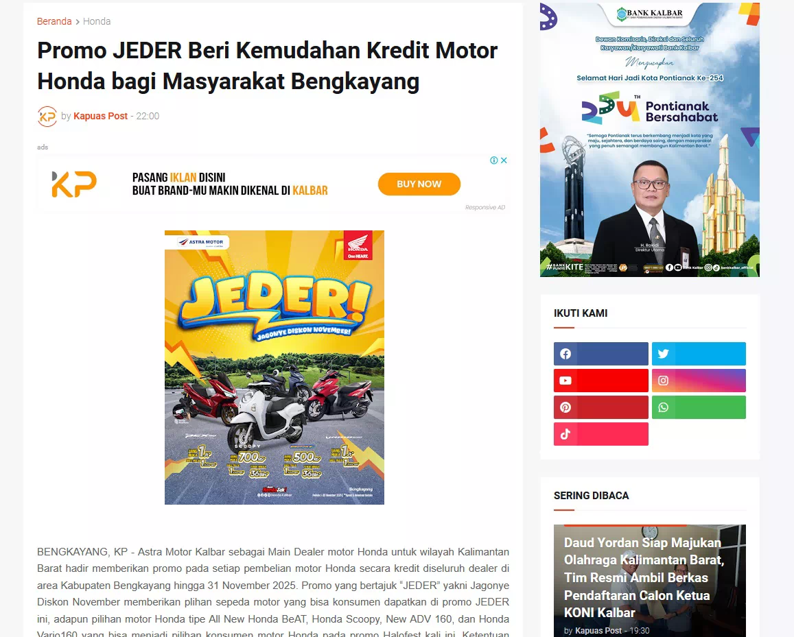 Promo JEDER Beri Kemudahan Kredit Motor Honda bagi Masyarakat Bengkayang