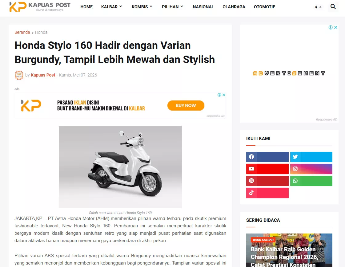 Honda Stylo 160 Hadir dengan Varian Burgundy, Tampil Lebih Mewah dan Stylish