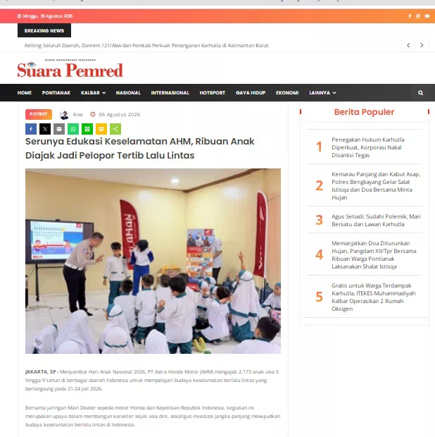 Serunya Edukasi Keselamatan AHM, Ribuan Anak Diajak Jadi Pelopor Tertib Lalu Lintas