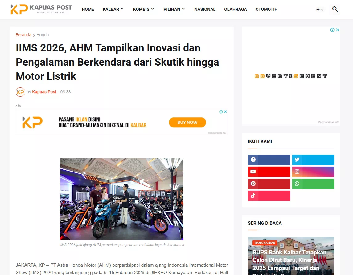 IIMS 2026, AHM Tampilkan Inovasi dan Pengalaman Berkendara dari Skutik hingga Motor Listrik