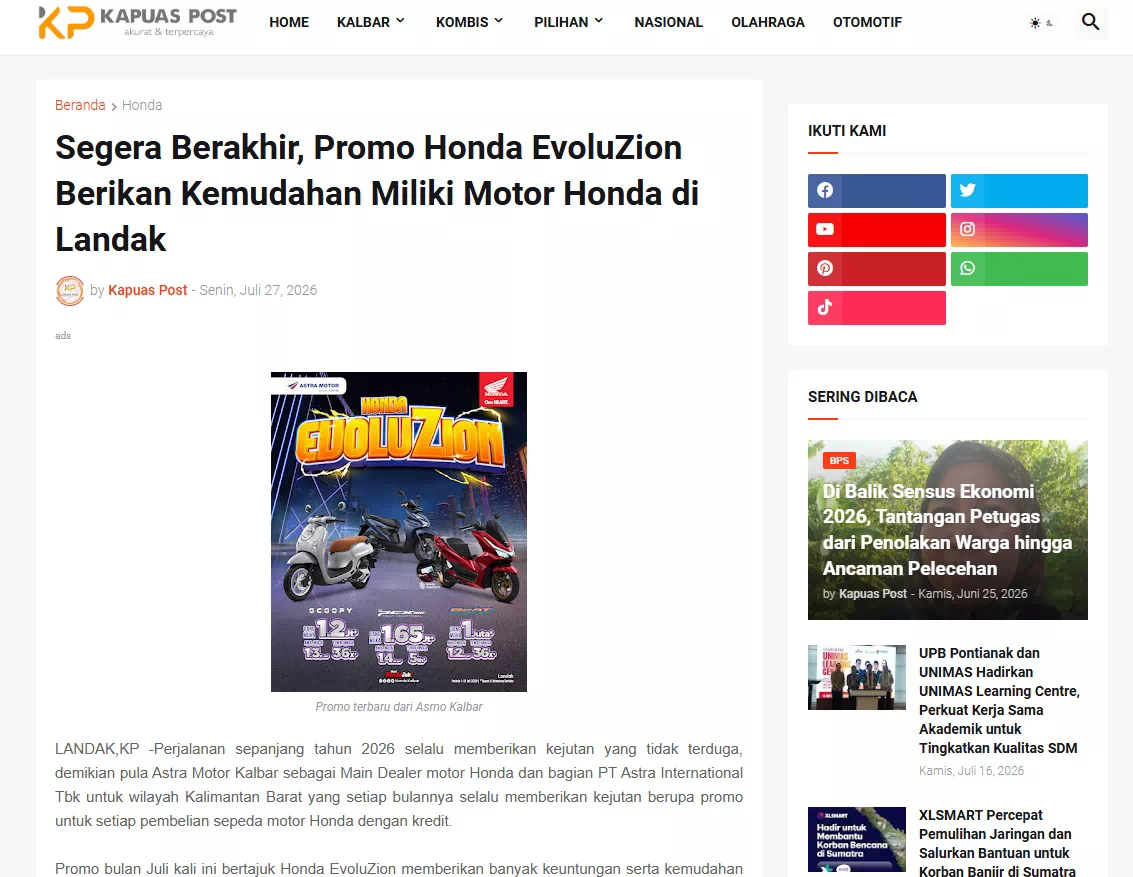 Segera Berakhir, Promo Honda EvoluZion Berikan Kemudahan Miliki Motor Honda di Landak