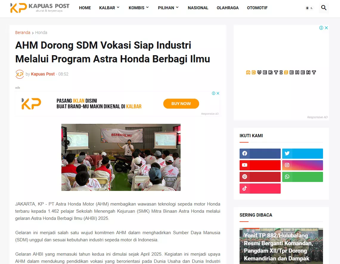 AHM Dorong SDM Vokasi Siap Industri Melalui Program Astra Honda Berbagi Ilmu