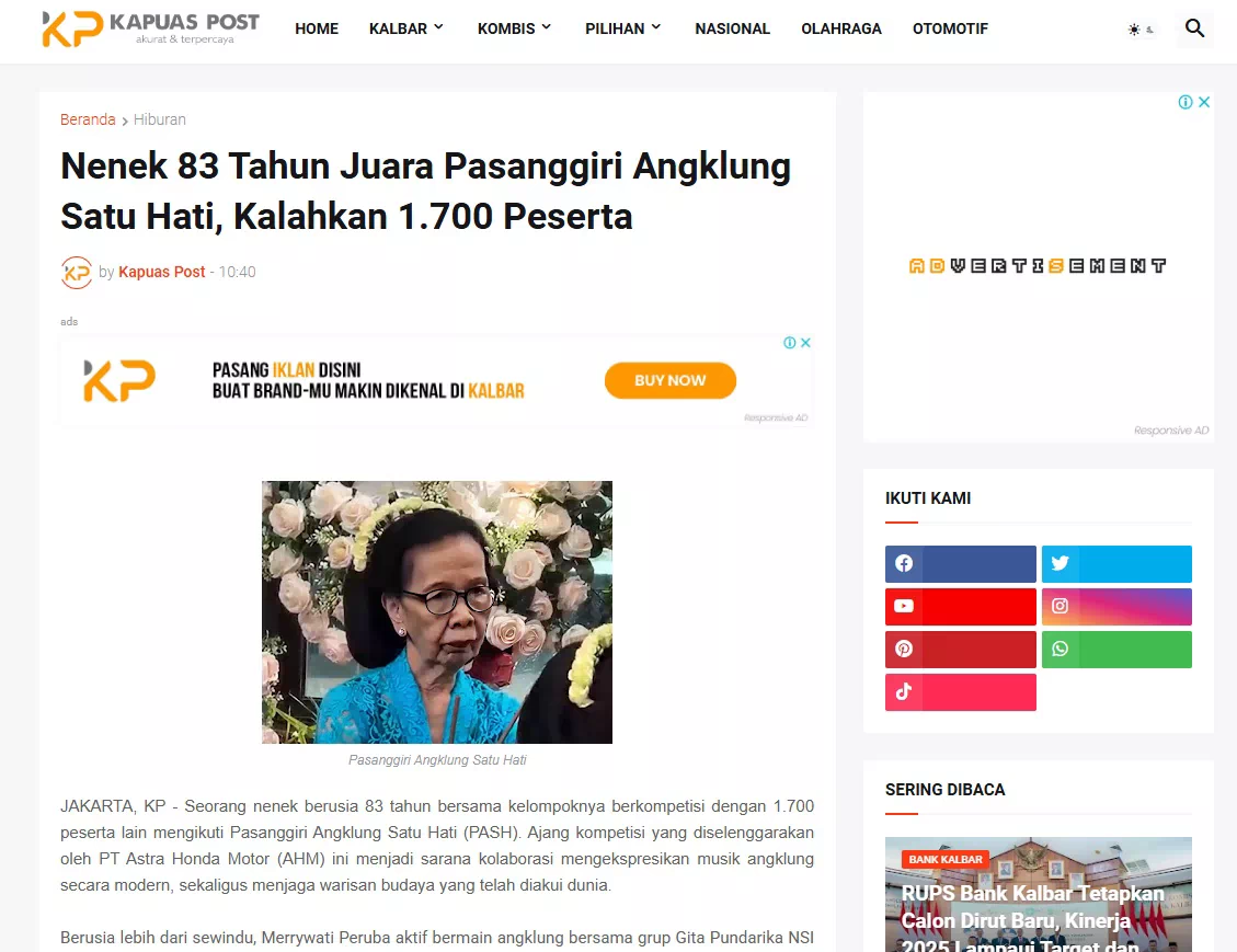 Nenek 83 Tahun Juara Pasanggiri Angklung Satu Hati, Kalahkan 1.700 Peserta