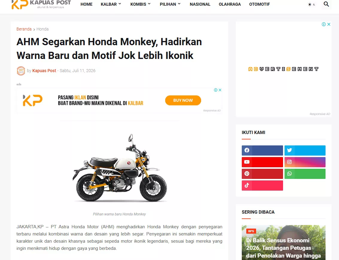 AHM Segarkan Honda Monkey, Hadirkan Warna Baru dan Motif Jok Lebih Ikonik
