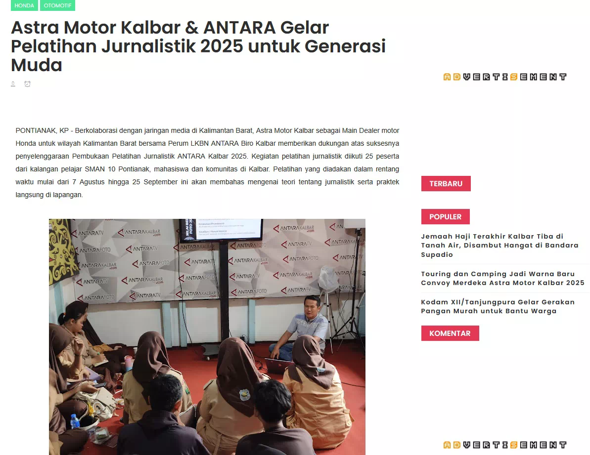 Astra Motor Kalbar &amp; ANTARA Gelar Pelatihan Jurnalistik 2025 untuk Generasi Muda