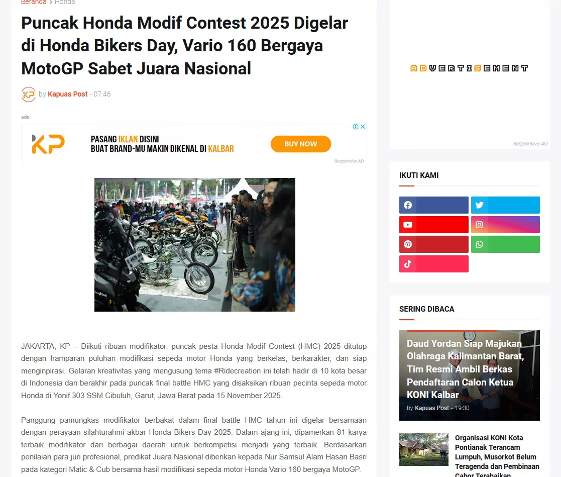 Puncak Honda Modif Contest 2025 Digelar di Honda Bikers Day, Vario 160 Bergaya MotoGP Sabet Juara Nasional