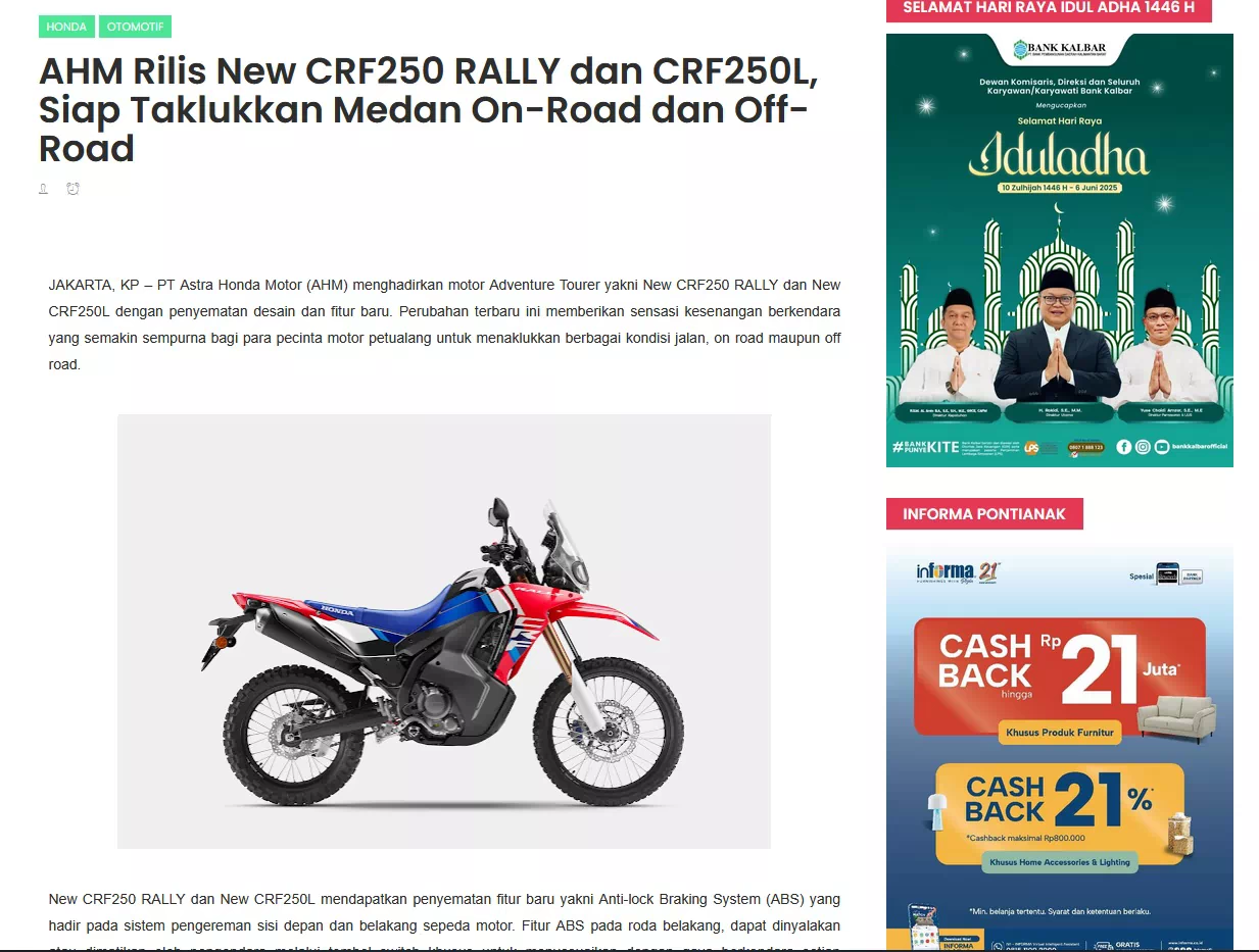 AHM Rilis New CRF250 RALLY dan CRF250L, Siap Taklukkan Medan On-Road dan Off-Road