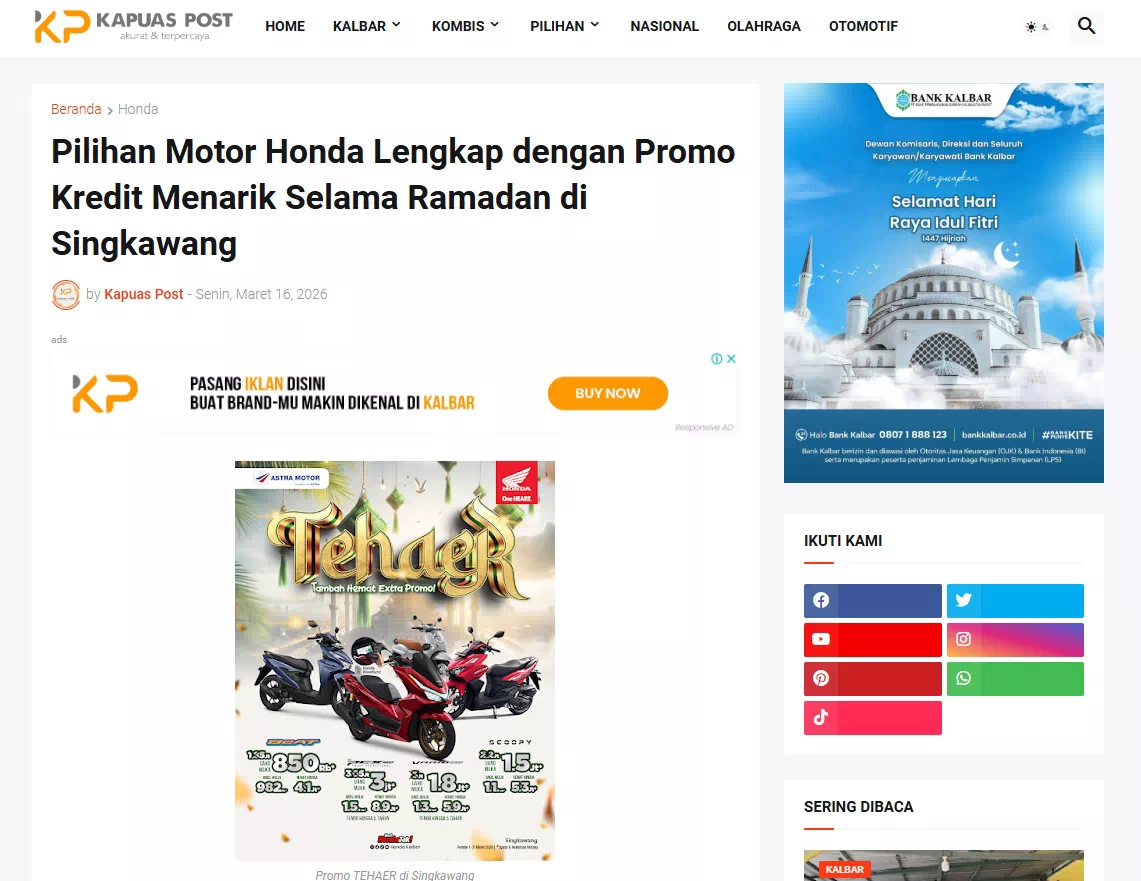 Pilihan Motor Honda Lengkap dengan Promo Kredit Menarik Selama Ramadan di Singkawang